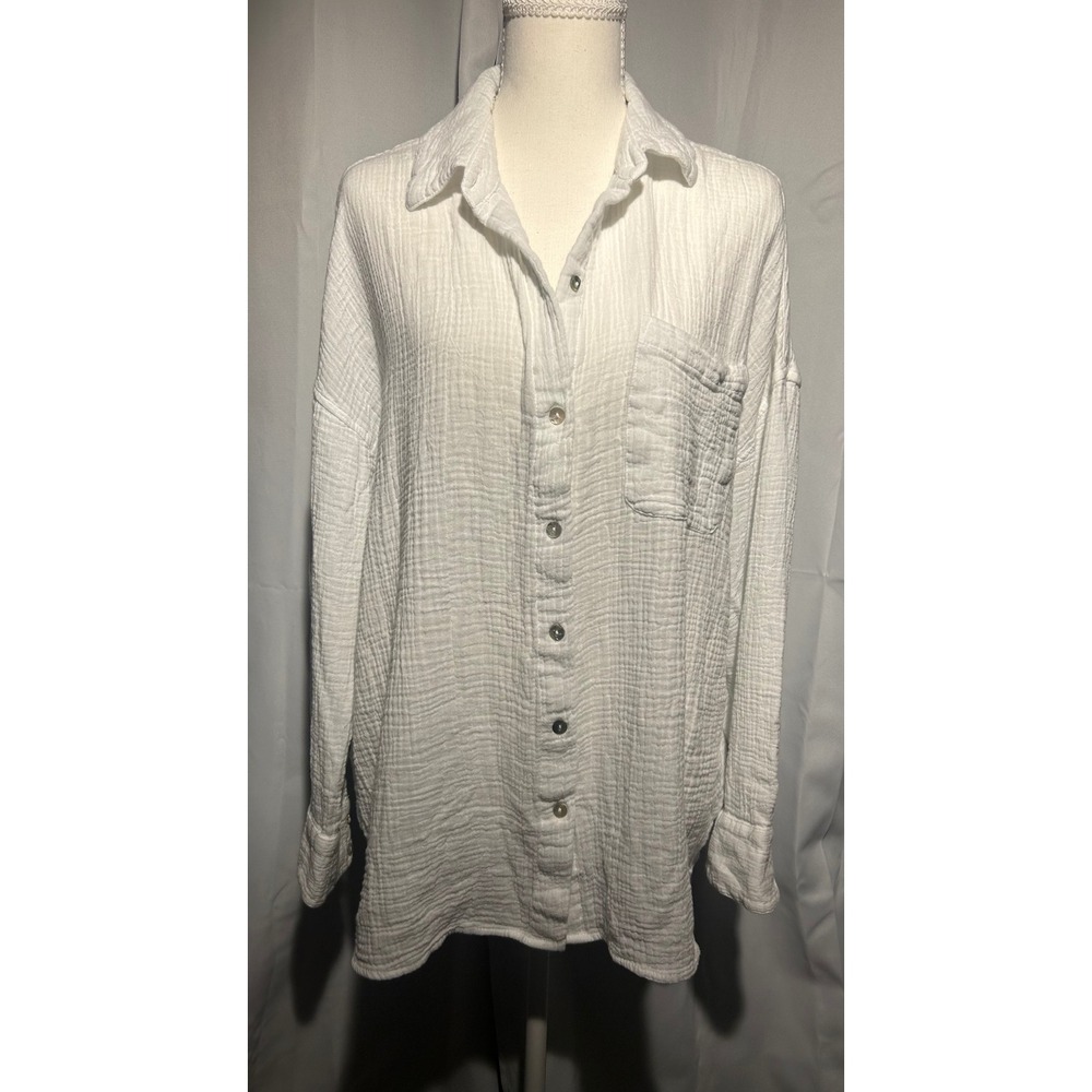Lola River White Double Gauze Cotton Button Down Shirt XL  Oversized. B113